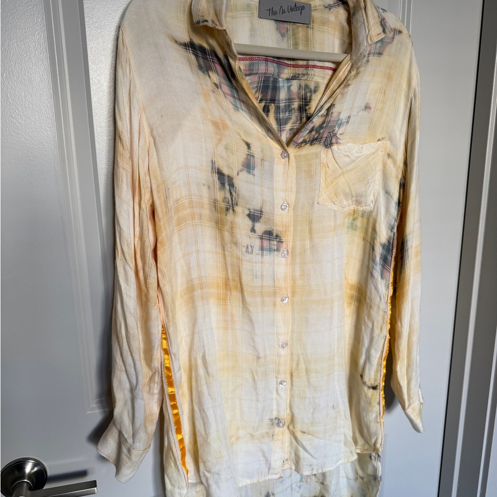 Vintage Beige and Gray Plaid Shirt
